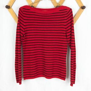 Charter Club 100% Cashmere Red Black Striped Boat Neck Sweater Size Small